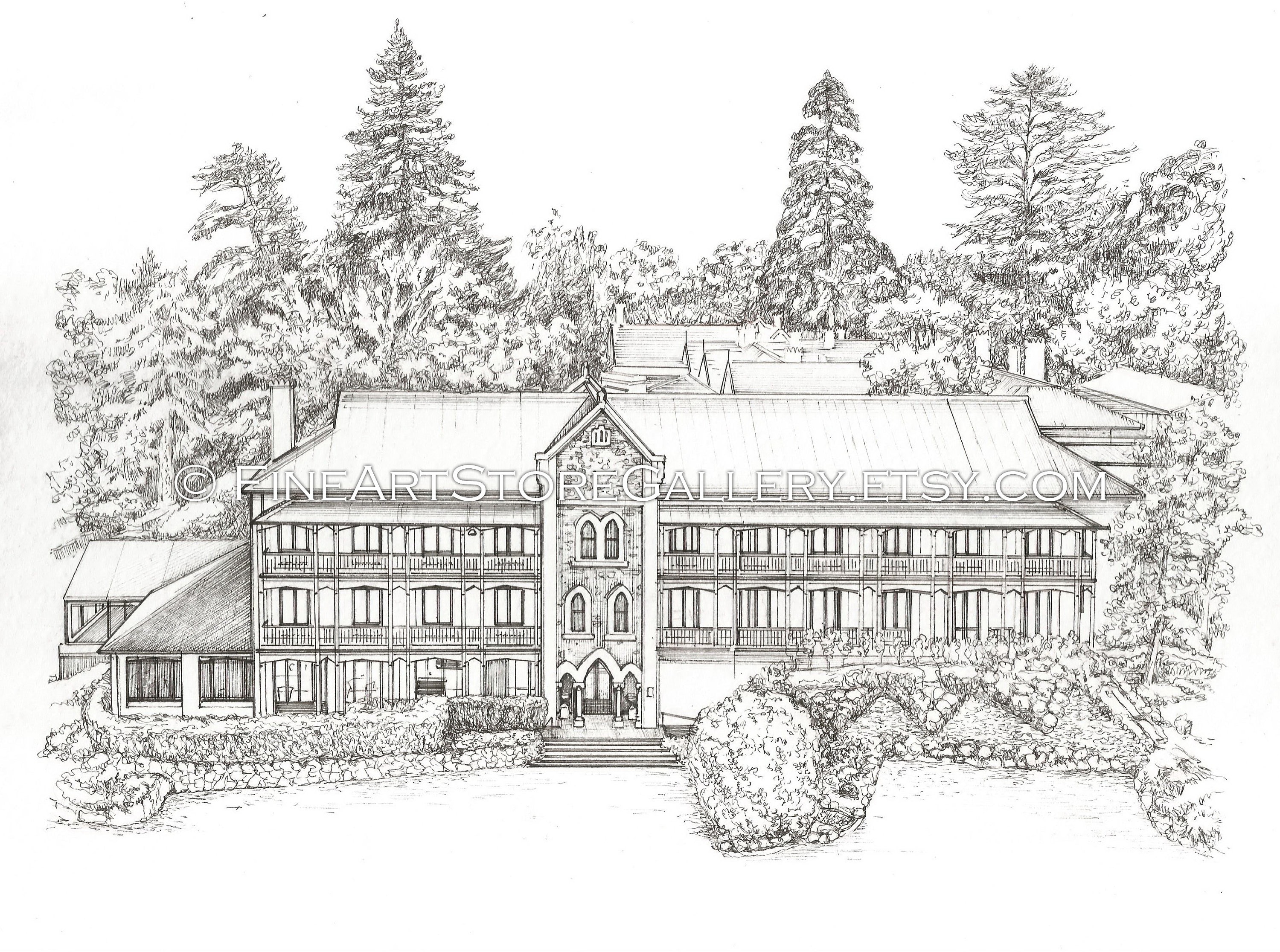 Custom Home Portrait House Drawing Black and White House | Etsy