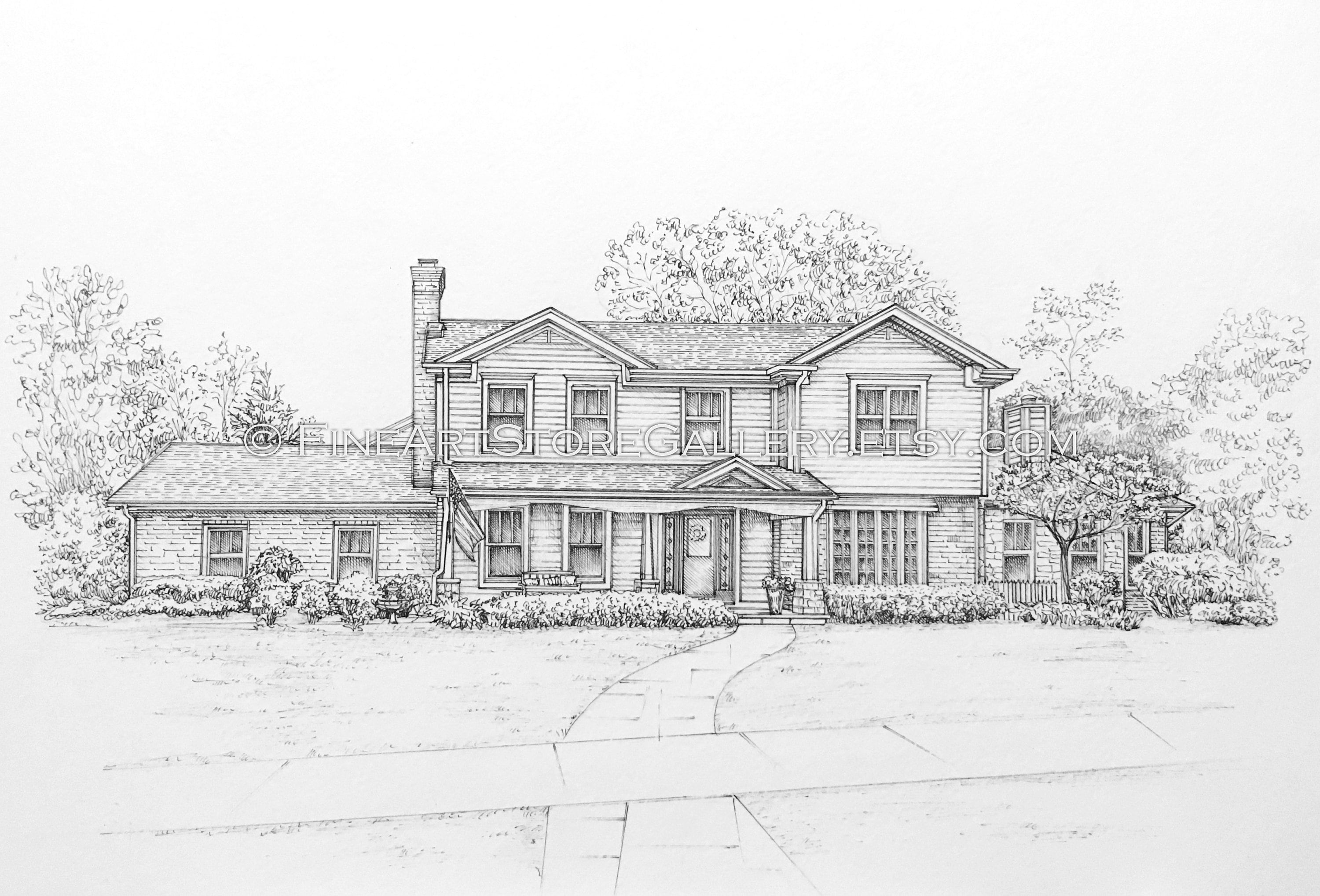 Custom House Drawing Home Drawn House Portrait Hand Sketch ...