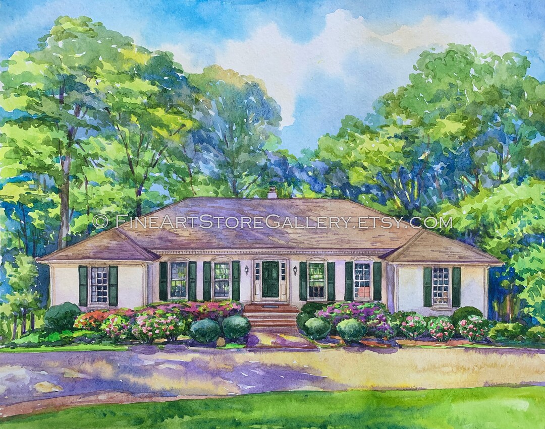 Watercolor Home Painting Custom House Portrait Watercolor Etsy