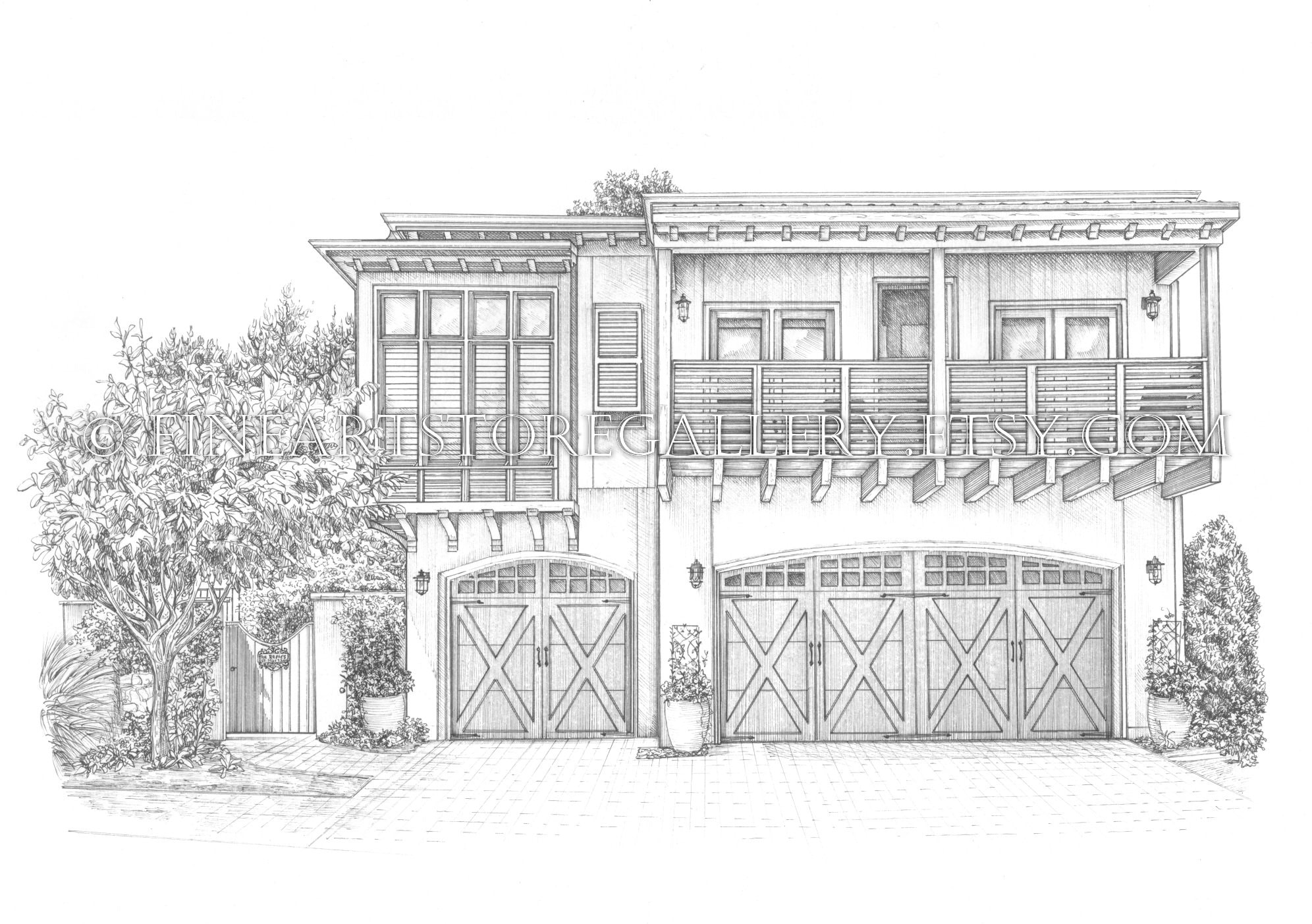 Custom Home Portrait House Drawing Black and White House | Etsy