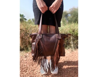 leather fringe tote