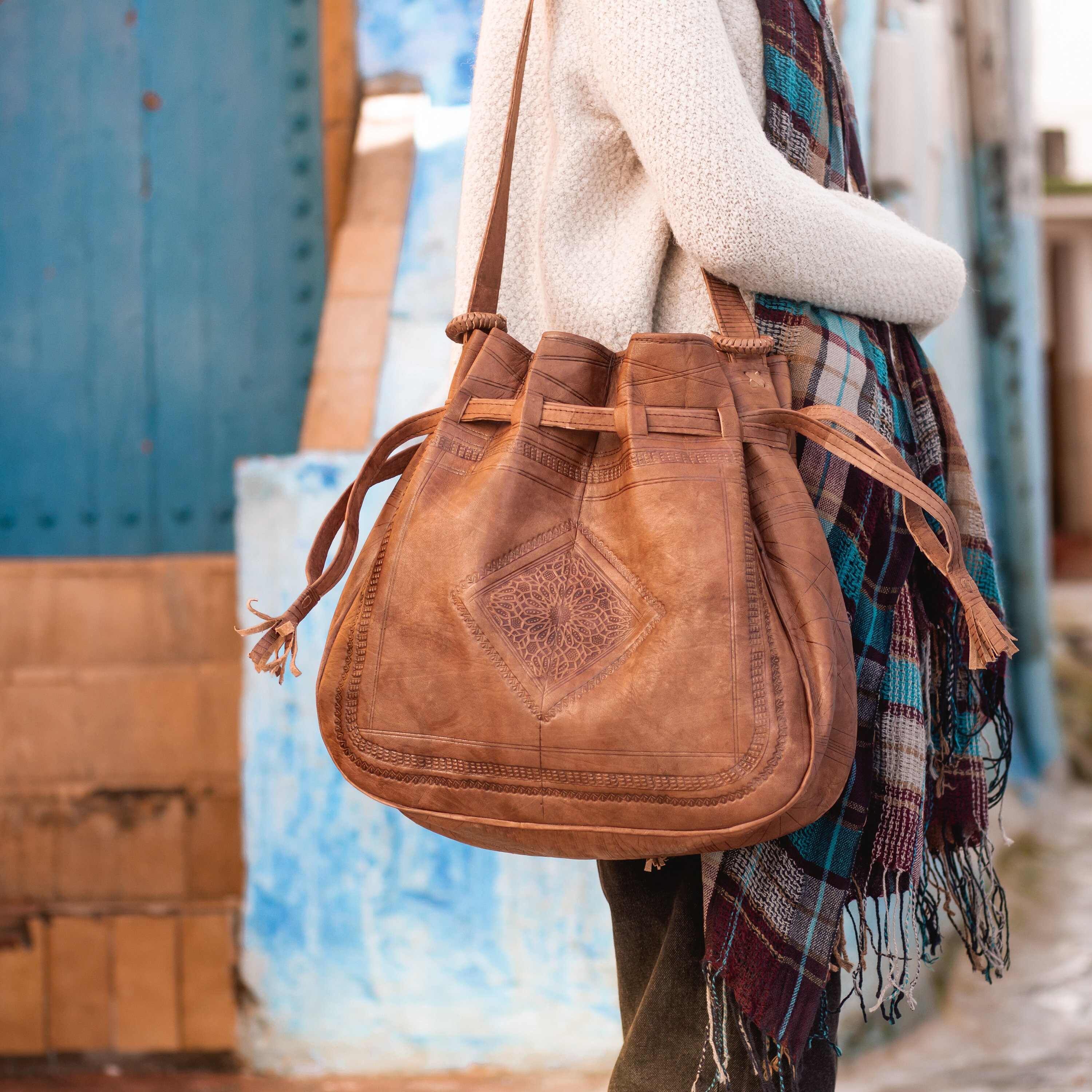 boho leather purse