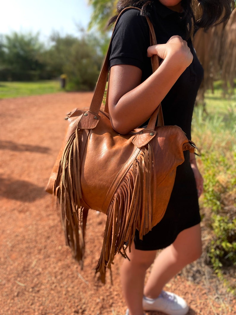 Leather Fringe Purse Leather Fringe Bag Boho Purse Shoulder Etsy