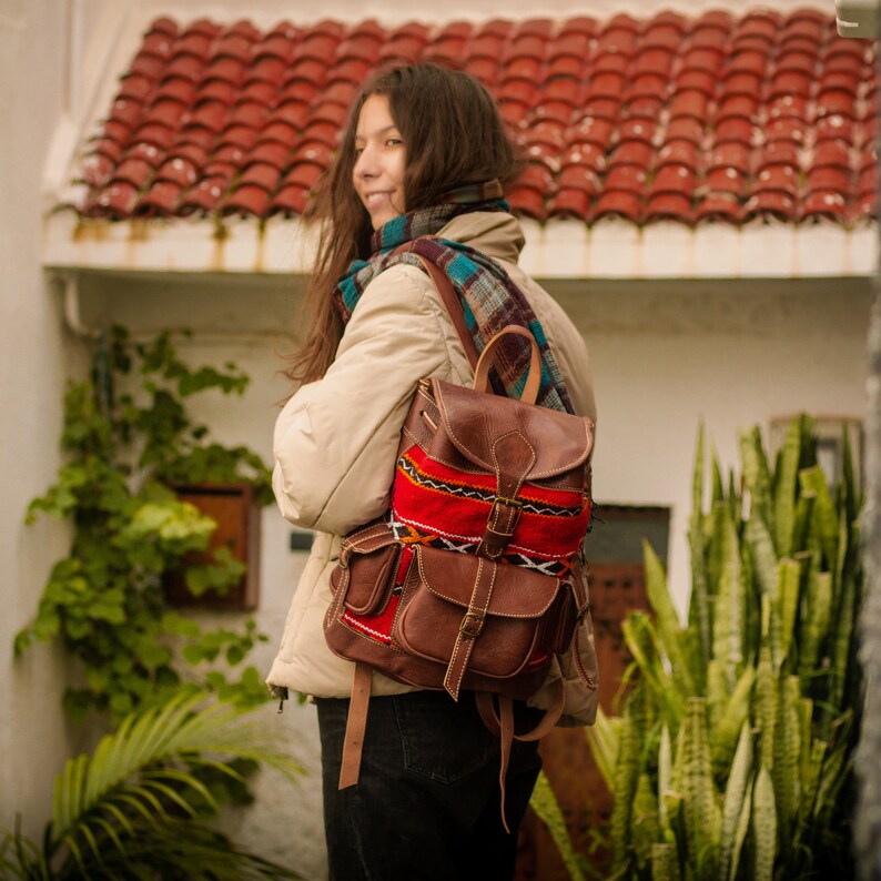 Brown Leather Boho Backpack Purse Hipster Backpack Hobo Etsy