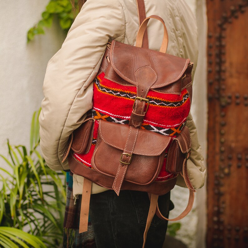 Brown Leather Boho Backpack Purse Hipster Backpack Hobo Etsy