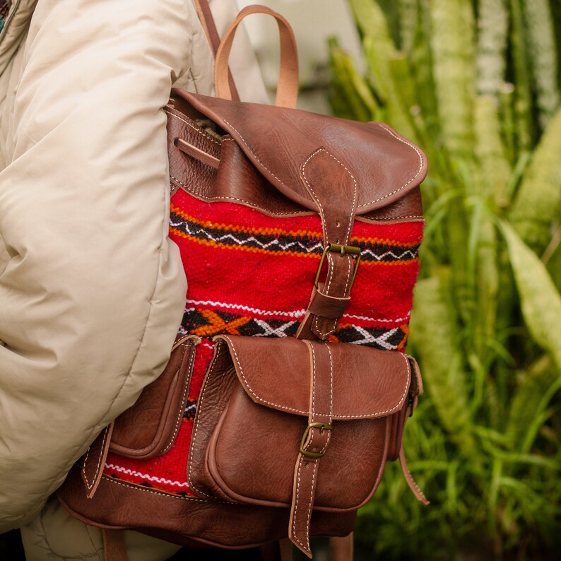 Brown Leather Boho Backpack Purse Hipster Backpack Hobo Etsy