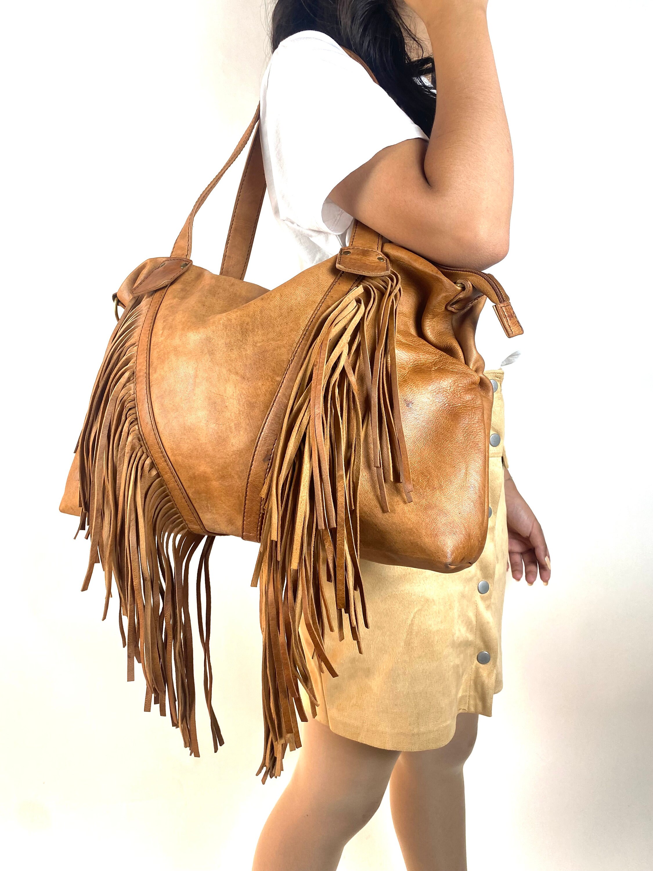 Leather western fringe bag fringe purse leather boho Etsy