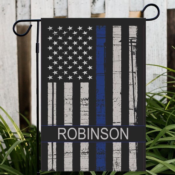 Personalized Thin Blue Line Flag Garden Or House Size Back | Etsy