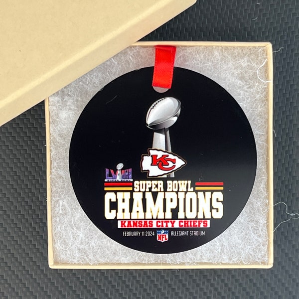 Kansas City Chiefs Super Bowl LVIII Champions | Chief Kingdom | Back To Back Champs  2.75” Round Aluminum Ornament | Christmas Ornament