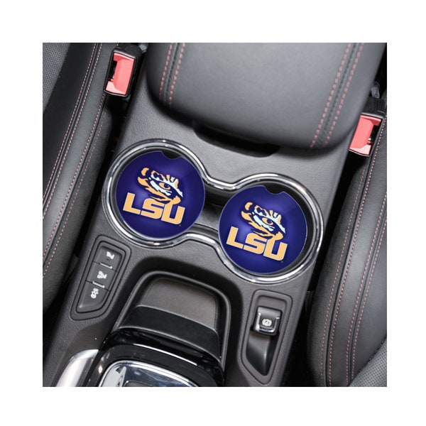 LSU Tigers Car Coasters | Decorative Coasters | Car Decor | Cup Holder | Sandstone | Set of 2