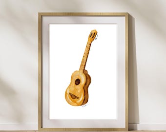 Venezuelan Cuatro Watercolor Art Print: Musica Llanera