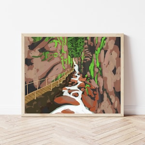 Franconia Notch, White Mountains NH, Flume Gorge, White Mountains Art, Illustrazione Franconia Notch, Arte all&#39;aria aperta, Regali per gli escursionisti