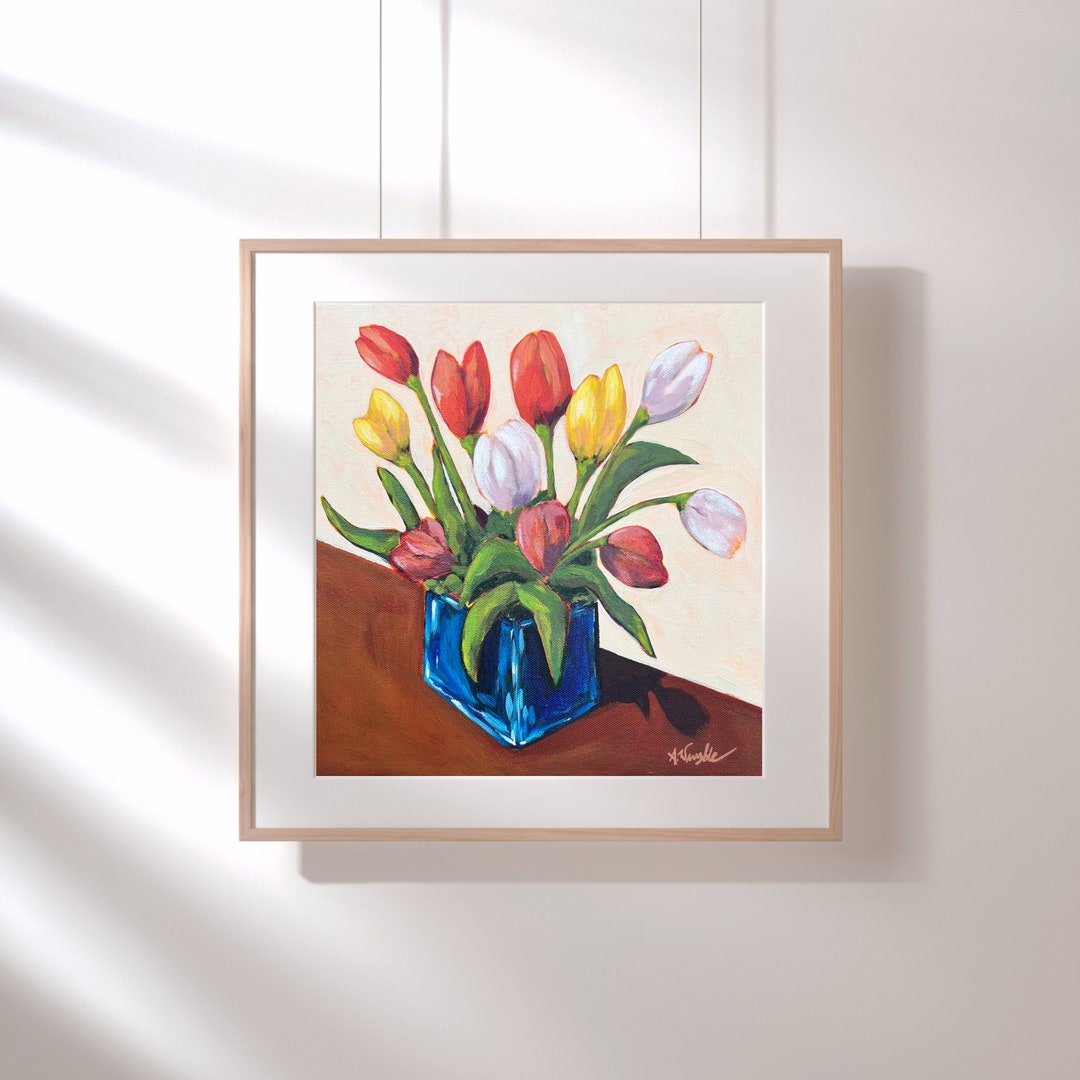 Rustikale Blumen-Wandkunst – Weiße Blumen Auf Blauem Hintergrund, Gerahmt, 61x61 Cm, Bauernhaus-Stil