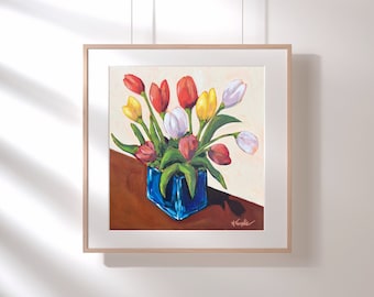 Tulpanbukett Konsttryck: Färgglad blommig väggkonst