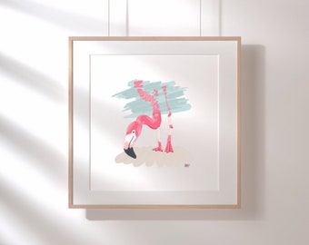 Stampa artistica Tampa Flamingo: illustrazione dell'aeroporto TPA, Florida