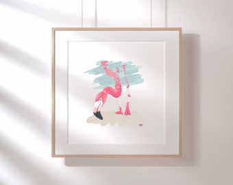 Tampa Flamingo, TPA Airport, Tampa Art, Flamingo Art, Tampa Florida, Florida Illustration, Phoebe the Flamingo, Wall Art, Dorm Art