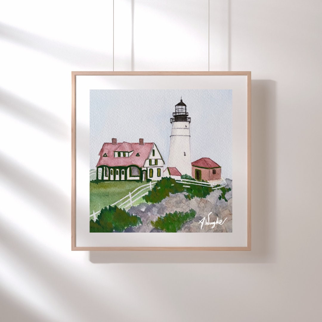 Portland Head Lighthouse Watercolor Art Print: Coastal Maine - Etsy