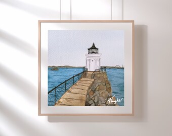 Bug Lighthouse Art Print: Portland Maine Nautical Decor