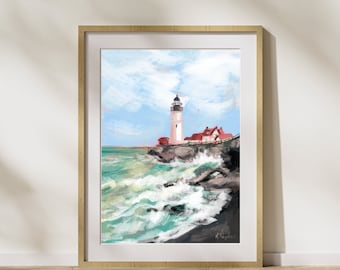 Impresión artística del faro de Portland: decoración de pared del faro de Maine