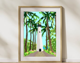 Florida Lighthouse Illustration: Key Biscayne Art Print