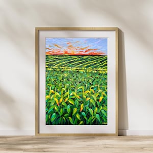 Corn Field Painting, Countryside Landscape Painting, Autumn Decor, Corn Stalks, Fall Wall Art, Rustic Artwork