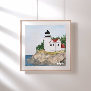 Bass Hafen Leuchtturm, Bar Hafen, Maine Art, New England Leuchttürme, Aquarell Kunstdruck