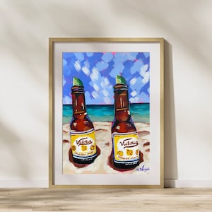Victoria Beer, Mexican Beer, Playa del Carmen, Mexico Beach Art, Tropical Bar Cart Art