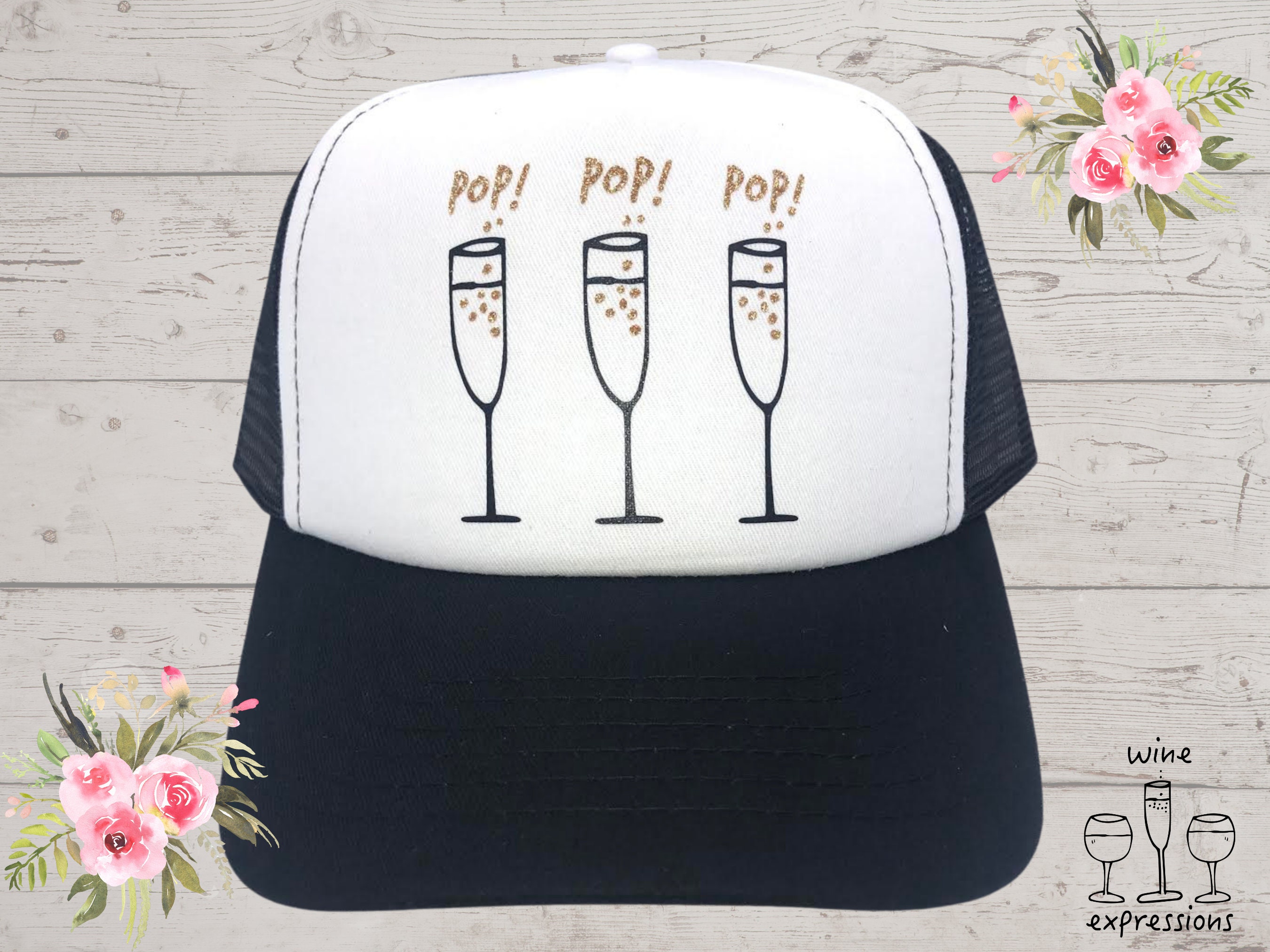 Champagne Trucker Hat Gold Cute Trucker Hat Wine Hat Etsy