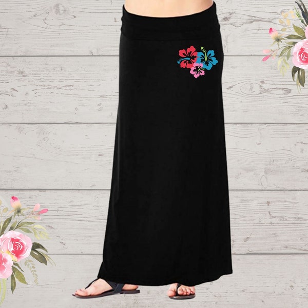 Floral Maxi Skirt - Black Maxi Skirt - Hawaiian Maxi Skirt - Hibiscus Maxi Skirt - Beach Maxi Skirt - Boho Maxi Skirt - Butter Soft Maxi