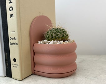 Bubble Bookend Planter in Terracotta with Drainage and Tray | Boho Home Décor | 3D Printed Gift | Succulent and Cactus Pot