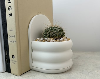 Bubble Bookend Planter in White with Drainage and Tray | Boho Home Décor | 3D Printed Gift | Succulent and Cactus Pot