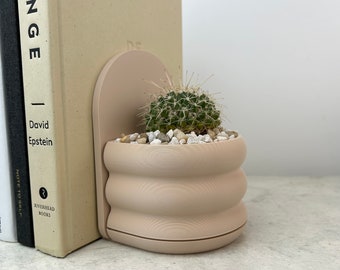 Bubble Bookend Planter in Beige with Drainage and Tray | Boho Home Décor | 3D Printed Gift | Succulent and Cactus Pot