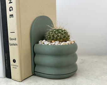 Bubble Bookend Planter in Olive with Drainage and Tray | Boho Home Décor | 3D Printed Gift | Succulent and Cactus Pot