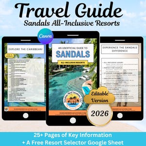 2026 Editable Sandals All-Inclusive Resort Guide + Resort Selector for Travel Advisors (Canva Template)