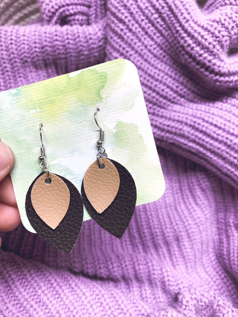 Small Teardrop Faux Leather Earrings