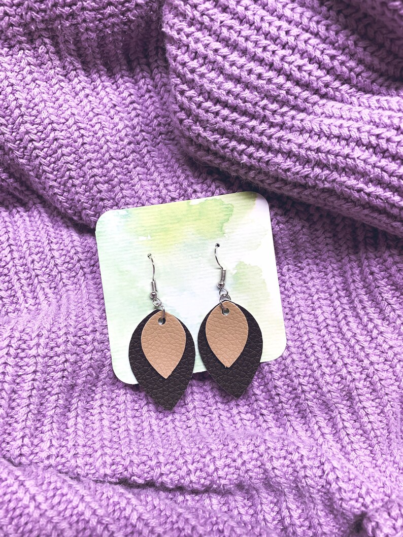 Small Teardrop Faux Leather Earrings