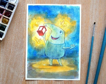 Mr. Drippy Ni No Kuni Fan Art Original Watercolor Painting | ni no kuni painting, studio ghibli art, wrath of the white witch, gamer gift