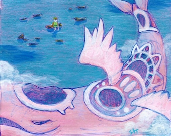 Link's Awakening The Legend Of Zelda Art Print | Zelda Gift, Zelda Poster, Windfish Art, Zelda Decor, Link To The Past, Video Game Poster