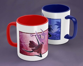 Hollow Knight & Hornet Accented Black Mugs | Silk Song Fan Art, Ceramic Coffee Mug, Hollow Knight Art, Gamer Gift