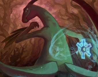 Grovyle The Time Gear Thief | Pokemon Mystery Dungeon, Epic Pokemon Fan Art, Explorers Of Sky, Darkness, Time, Art Print, Wall Art
