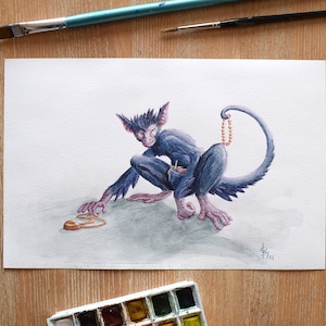 Exchangeling Fantasy Creature Original Watercolour Painting | mythical creature art, fairytale illustration, fantasy art decor