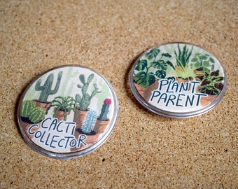 Plant Parent & Cacti Collector Button Pins | plant parenthood, cactus pin, plant mama, cactus lover gift, plant mom pin, succulent pin