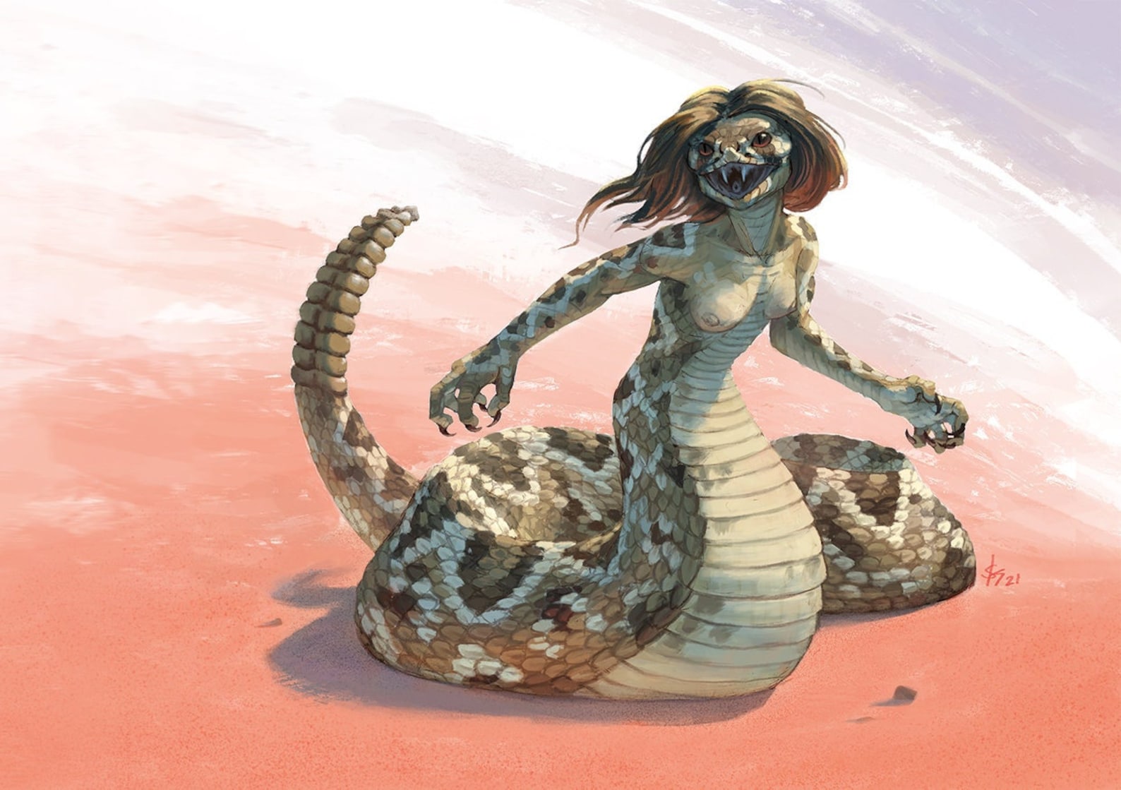 Snake Lady Art Print Fantasy Creature Naga Dark Fantasy Etsy