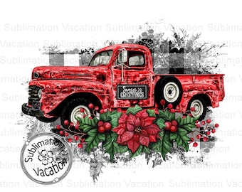 Christmas Truck PNG, Red Christmas Truck PNG, Vintage Christmas Design, Christmas Farm Truck PNG, Digital Download