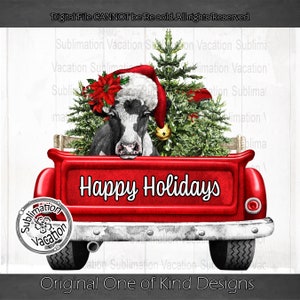 Christmas Cow PNG: Red Truck Design, Sublimation Download (Digital Download)
