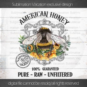 American Honey, Honey Bee, Sunflower and Bee Clipart, Sunflower and Bee Design, Sublimation PNG, DTG Printable