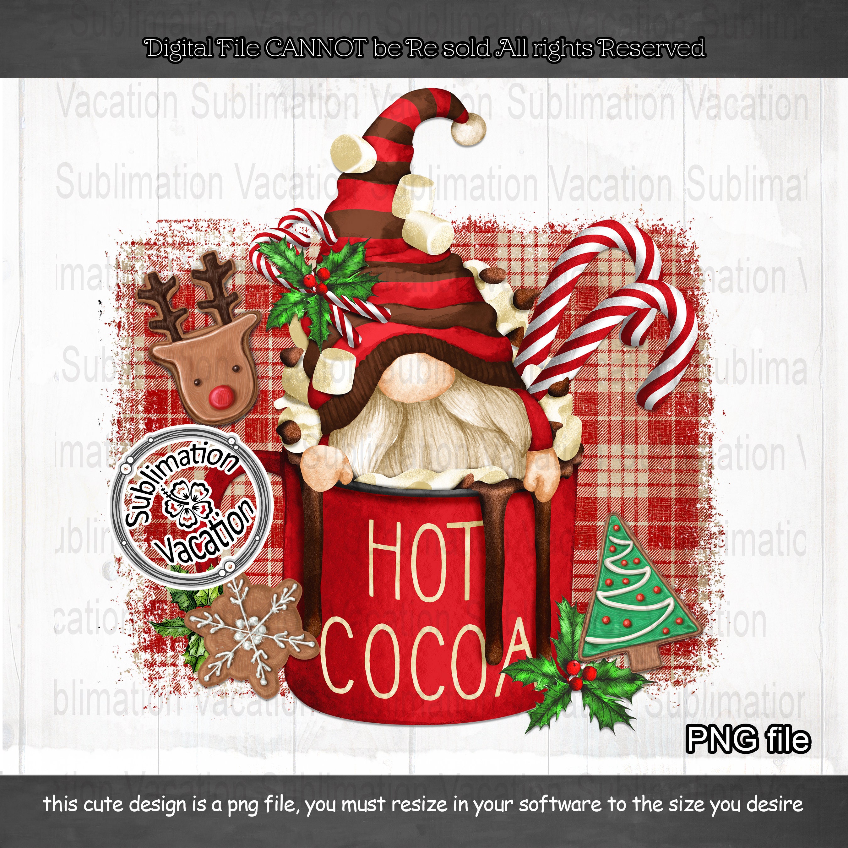 Hot Cocoa Christmas Gnome PNG: Holiday Mug Design (Digital Download)
