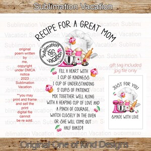 Funny Mothers Day Recipe Poem: Kitchen Art PNG (Digital Download)