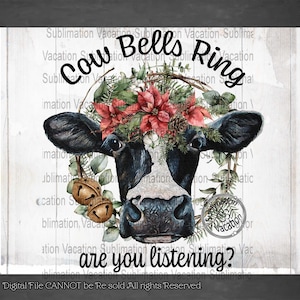 Cow Bells Ring, Christmas Cow Design, Cow Design, Sublimation PNG, Digital Download