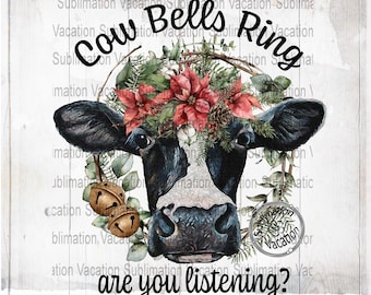 Christmas Cow Bells PNG: Holiday Sublimation Design (Digital Download)